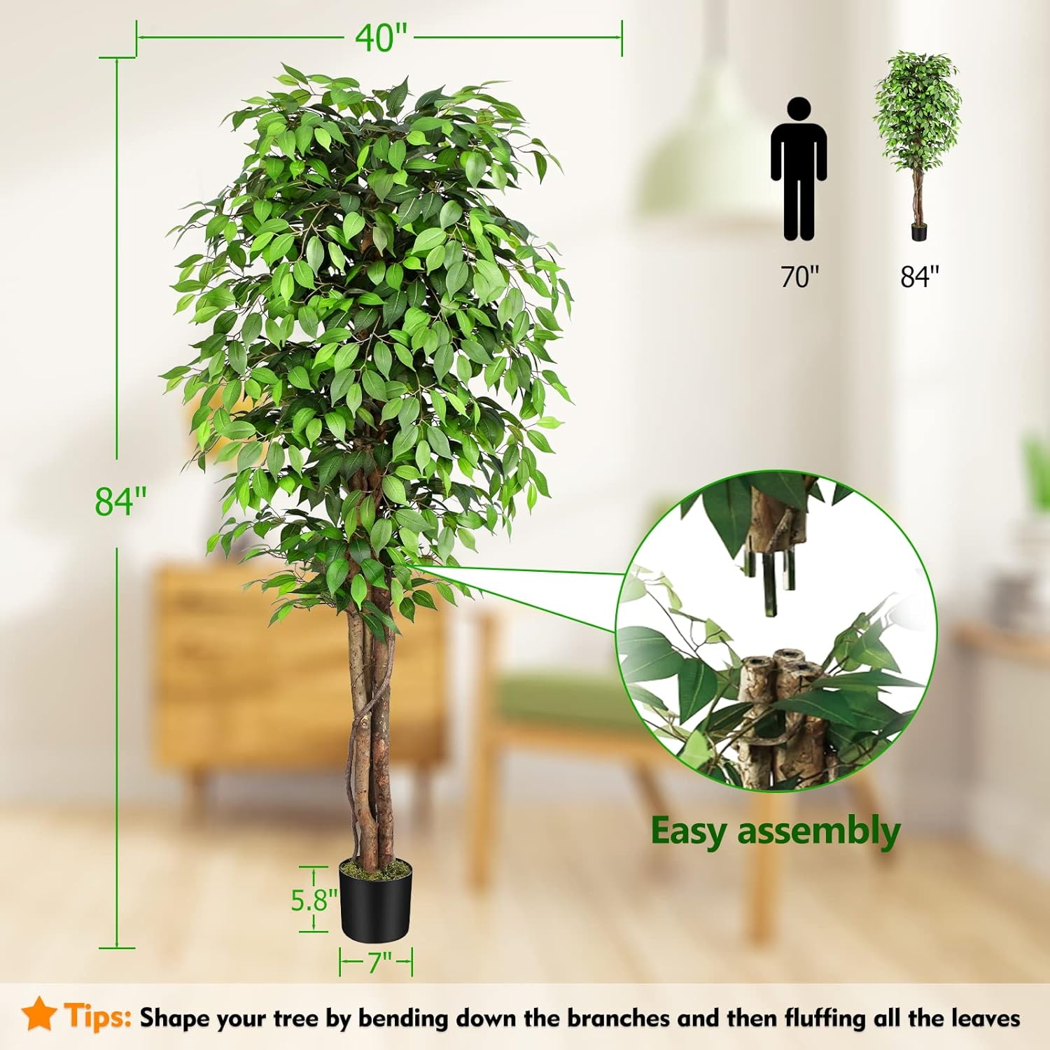 Lifelike Artificial Ficus Tree - Ficus Lyrata Tree 评论和价格