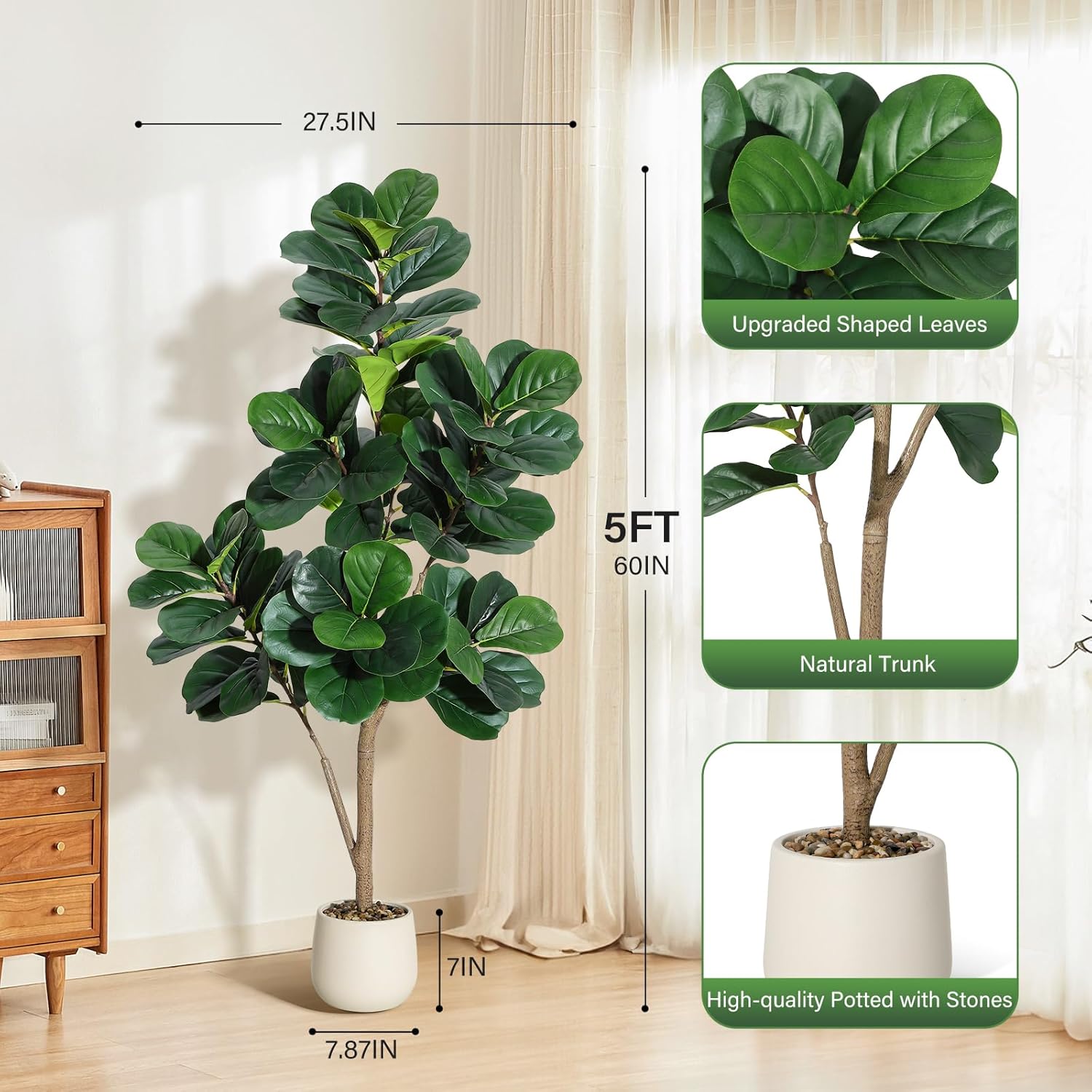 Fiddle Leaf Fig Tree Artificia - Ficus Lyrata Tree 评论和价格